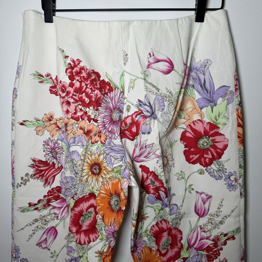 Renato Nucci Cropped Pants Womens Large White Textured Floral Made in France - Picture 6 of 14